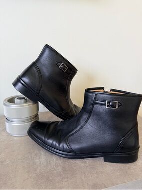Men's Black Sheepskin Leather Zip Ankle Boots